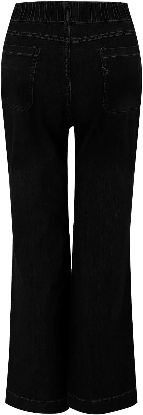 Women's Wide Leg Jeans Elastic High Waisted Palazzo Pants Trendy Loose Fit Dressy Casual Work Pants with Pockets