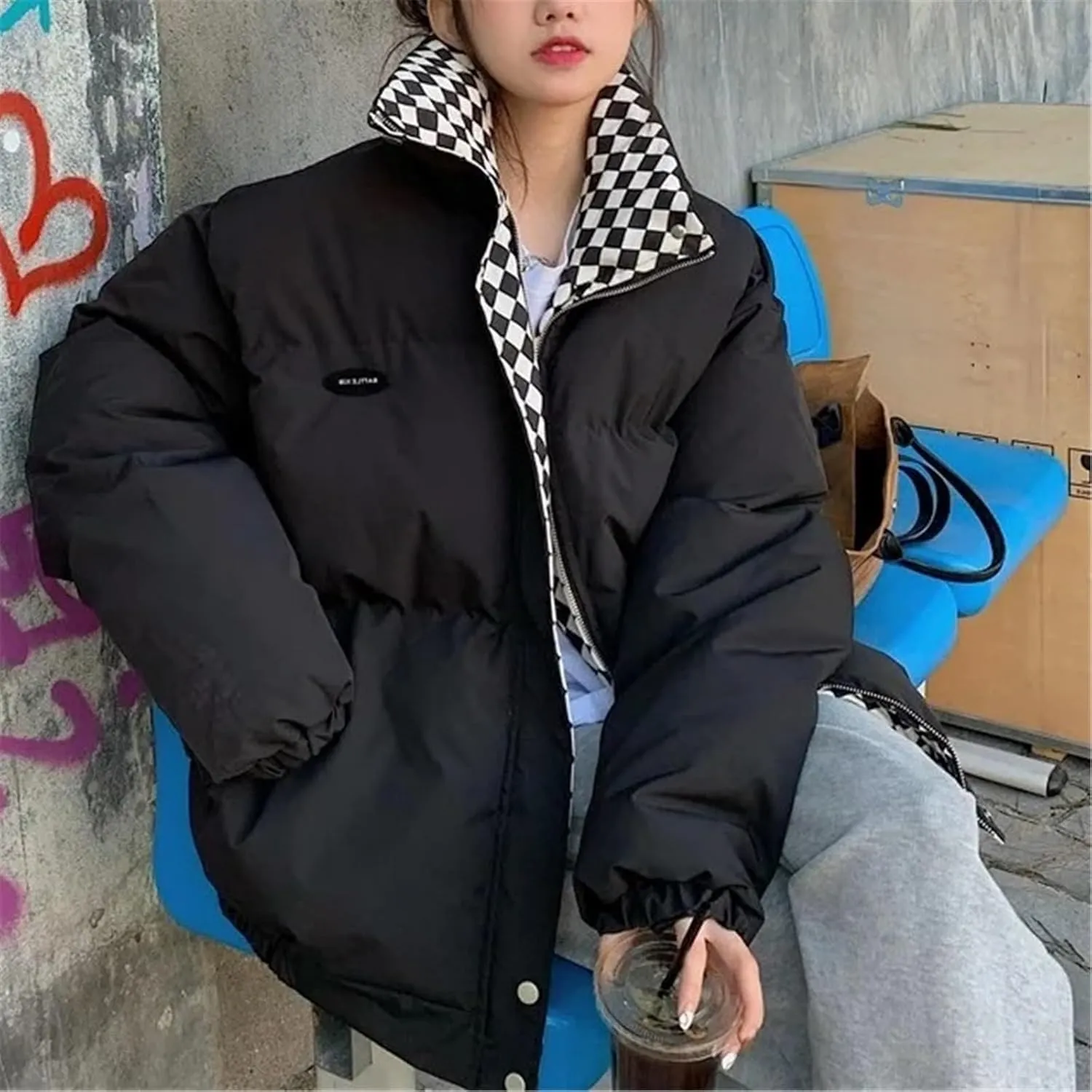Women's Winter Down Cotton Jacket Zipper Loose Padded Coat Female Solid Thickening Warm Puffer Parkas Jackets