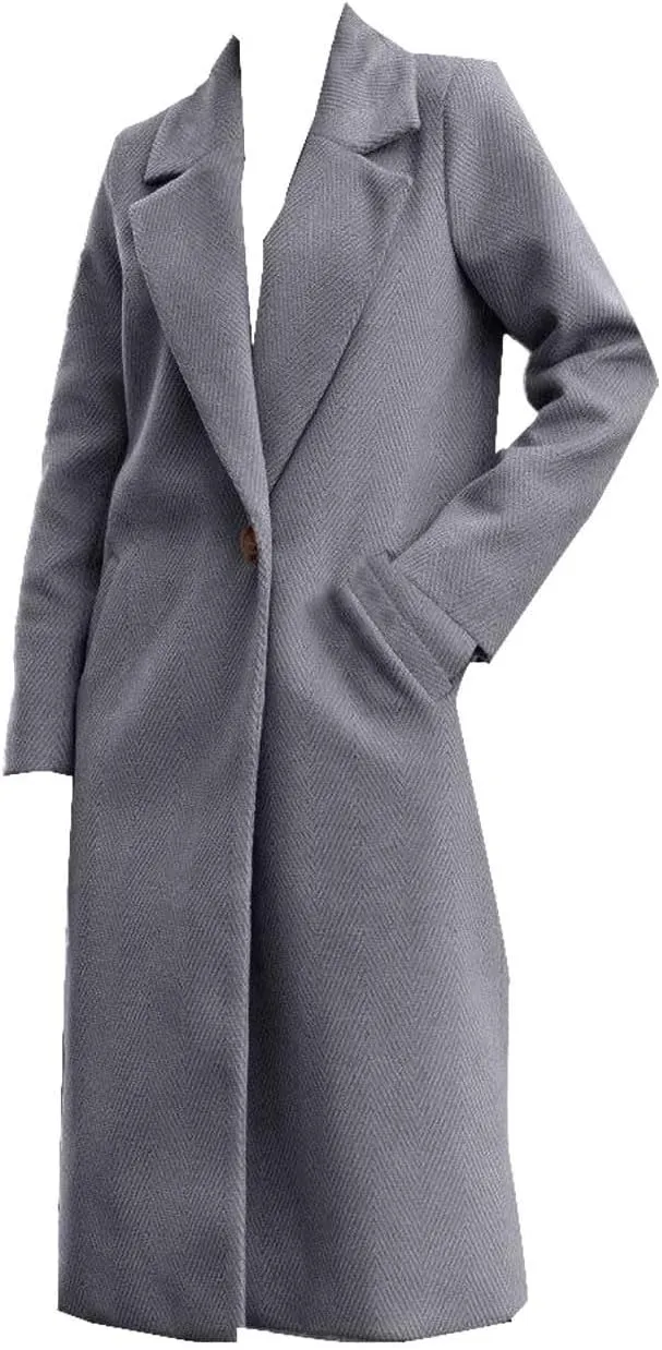 Womens Winter Long Pea Coat Retro Lapel Collar Single Breasted Maxi Long Peacoat Jacket Elegant Office Work Overcoat