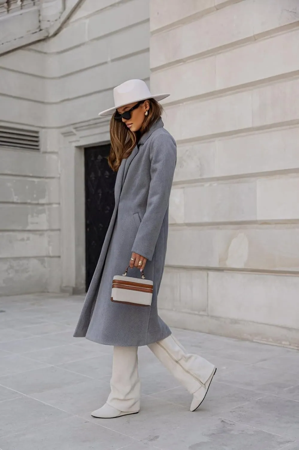 Womens Winter Long Pea Coat Retro Lapel Collar Single Breasted Maxi Long Peacoat Jacket Elegant Office Work Overcoat