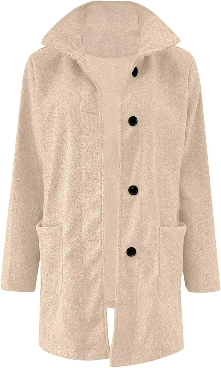 Womens Wool Blend Trench Coat Lightweight Button Down Open Front Pea Coat Cozy Warm Stand Collar Outerwear with Pocket