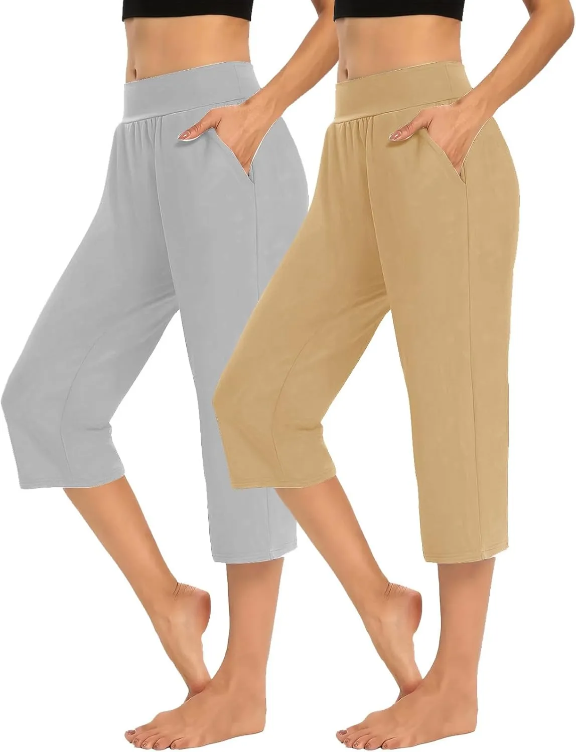 Women's Yoga Pants High Waist 2 Piece Yoga Pants Fashion Tummy Control Leggings Loose Fit Casual Work Pants