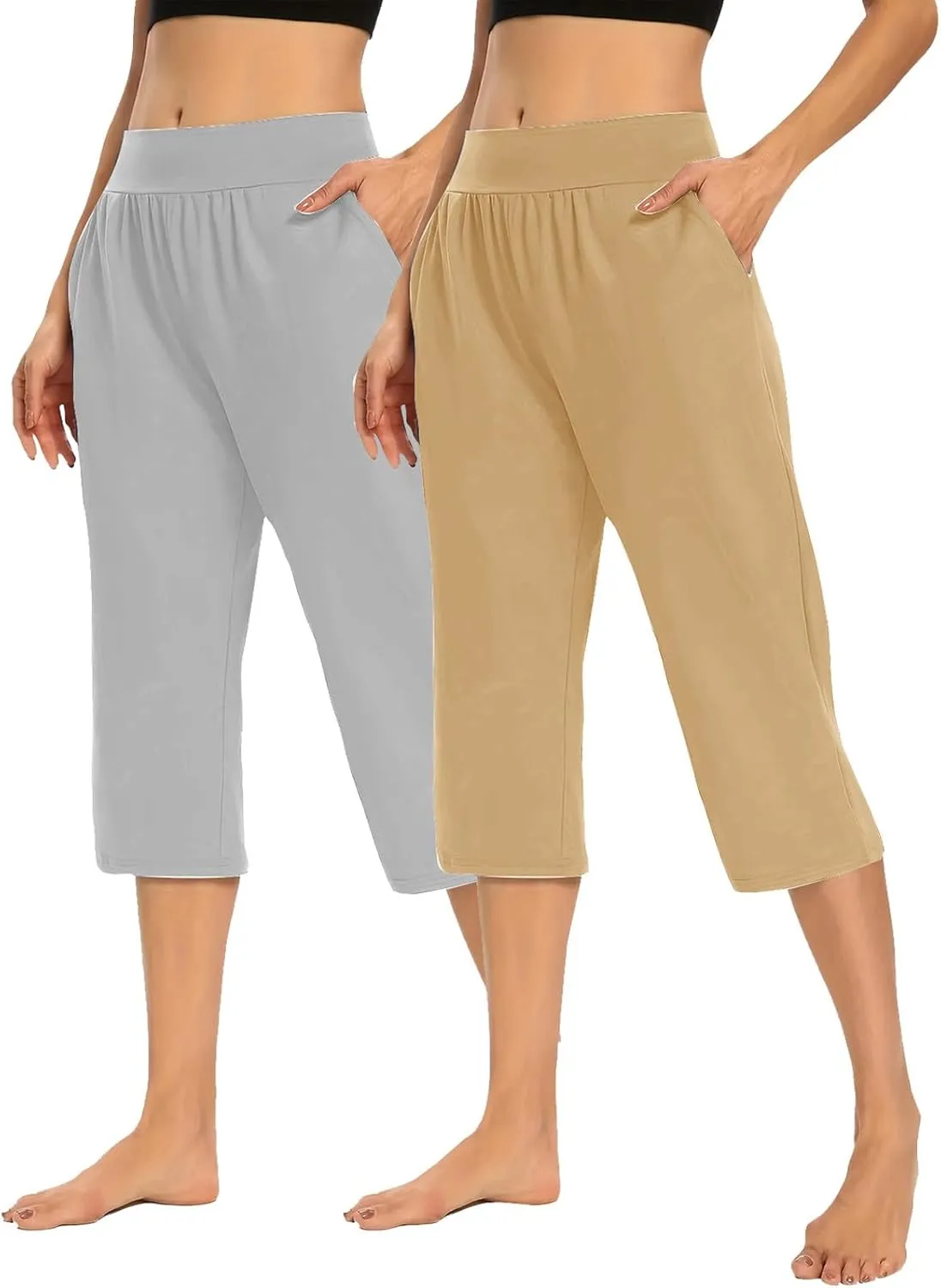 Women's Yoga Pants High Waist 2 Piece Yoga Pants Fashion Tummy Control Leggings Loose Fit Casual Work Pants
