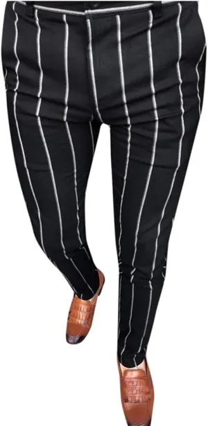 WUAI-Men Chinos Slim Fit Plaid Stretch Flat-Front Skinny Dress Pants Business Work Pencil Lounge Pants