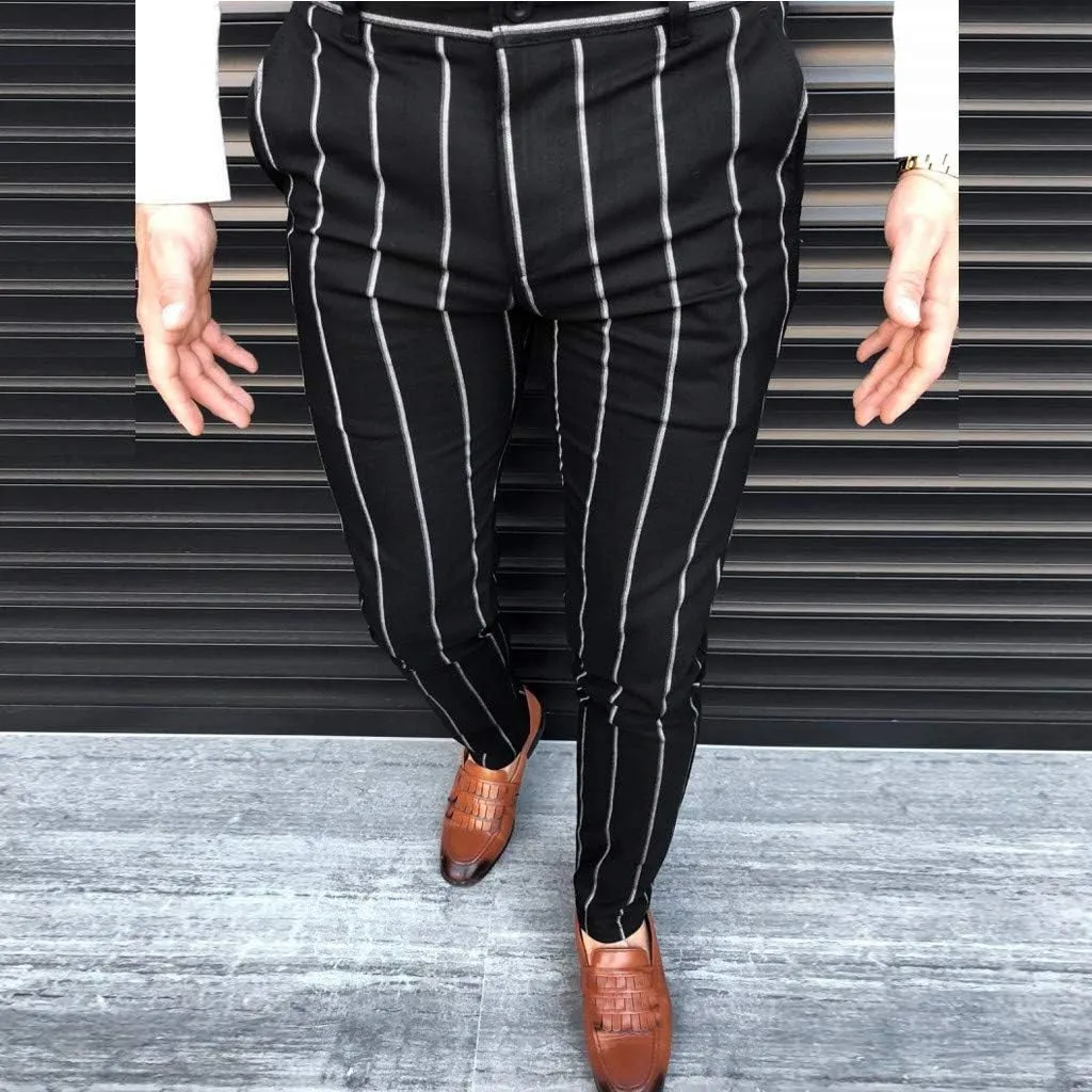 WUAI-Men Chinos Slim Fit Plaid Stretch Flat-Front Skinny Dress Pants Business Work Pencil Lounge Pants