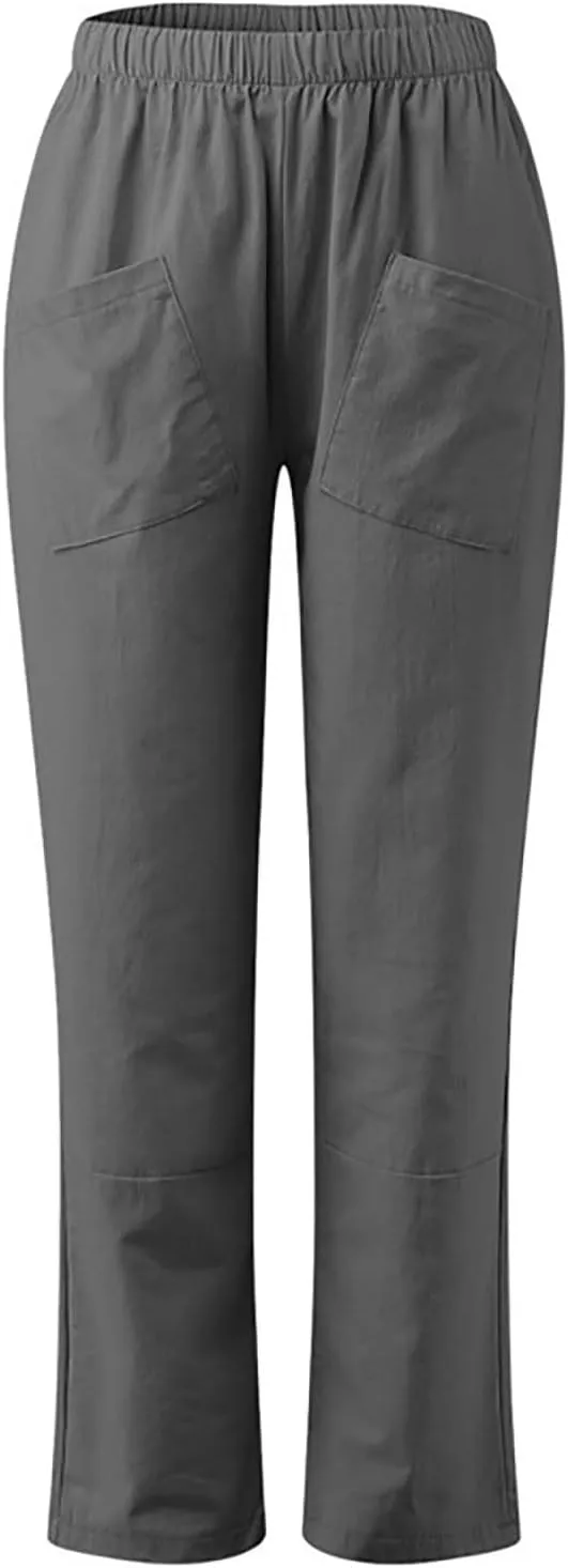 XUNRYAN Women's Capris Cotton Linen Pants Summer Casual Workout Comfy Lounge Pegged Palazzo Pants Trousers with Pockets
