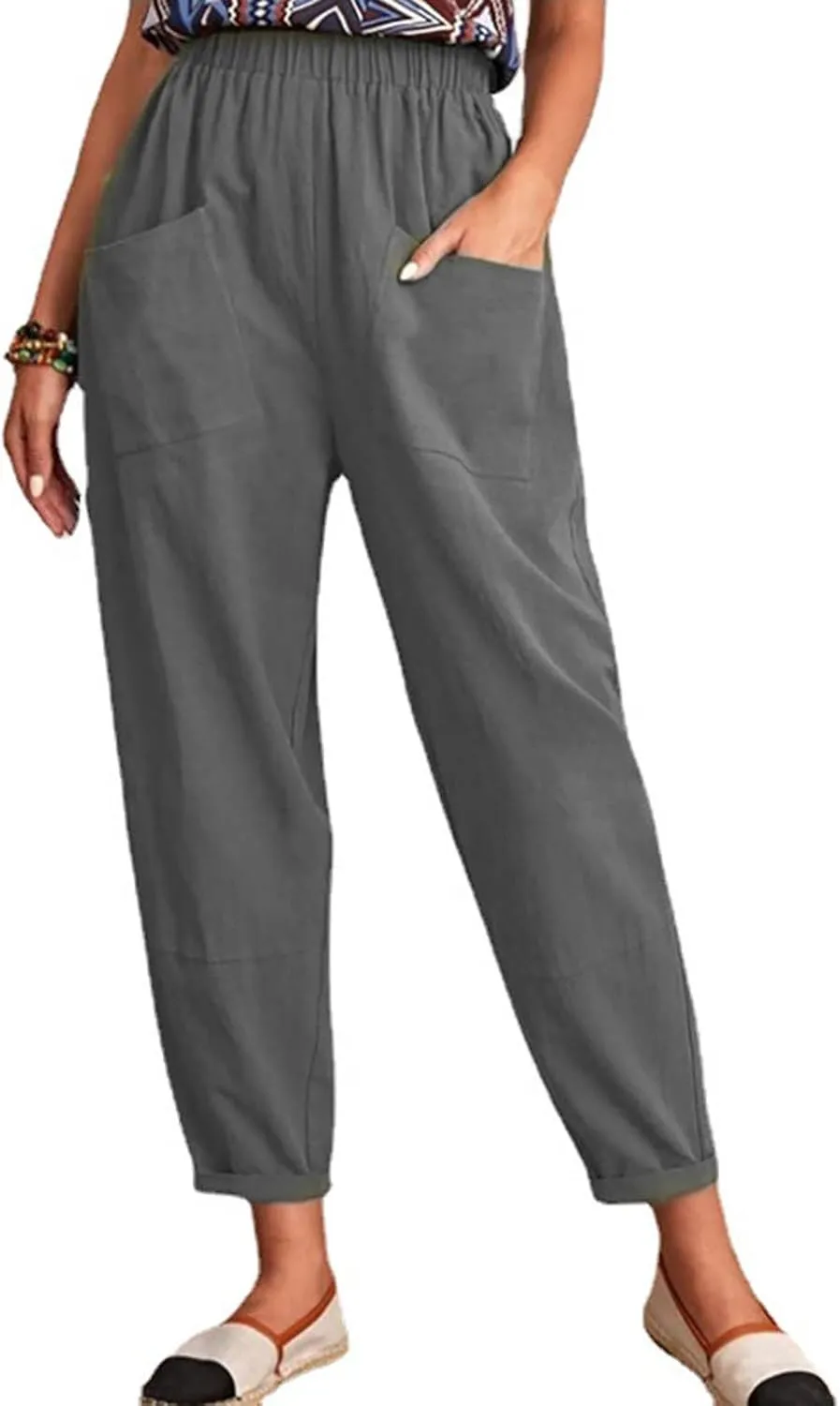 XUNRYAN Women's Capris Cotton Linen Pants Summer Casual Workout Comfy Lounge Pegged Palazzo Pants Trousers with Pockets