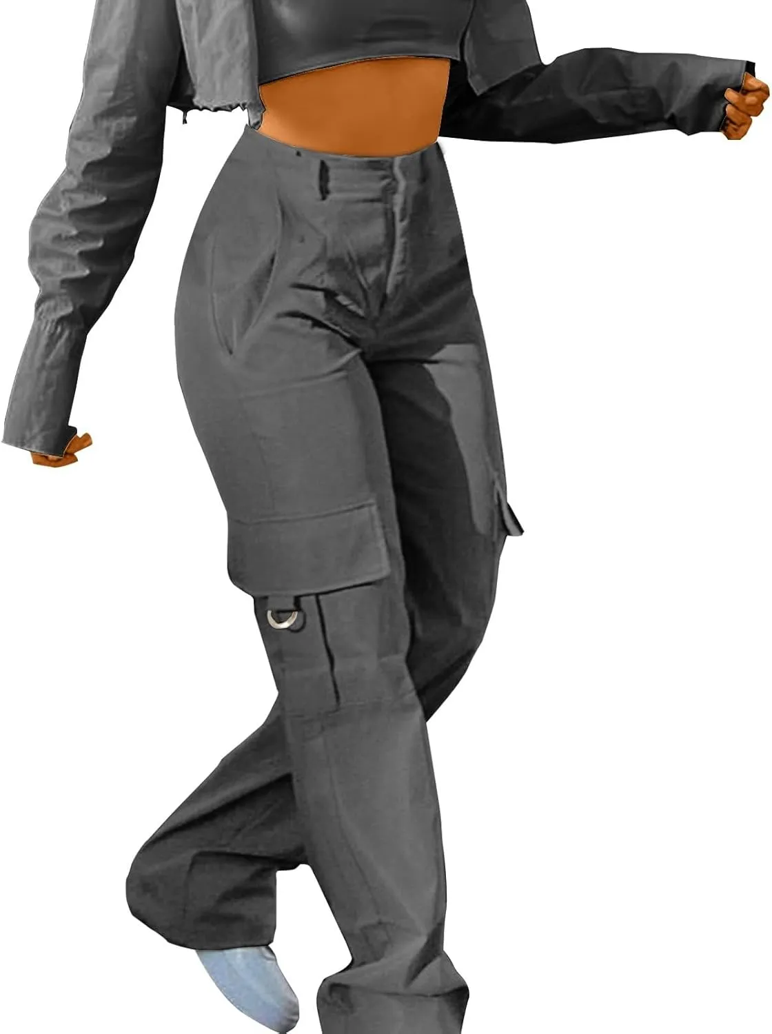 Y2K Cargo Pants for Women Teen Girl Baggy Elastic High Waisted Casual Parachute Pant Straight Leg Streetwear Trousers
