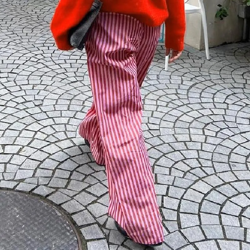 Y2k Striped Pants for Women Striped Pajama Pants Wide Leg Lounge Pants High Waist Drawstring Vintage Trousers