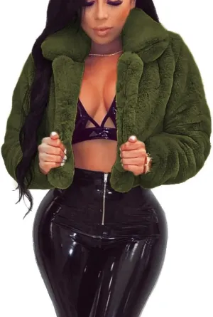 Yeshire Womens Fluffy Faux Fur Coat Cropped Jacket Puffer Jacket Open Front Winter Warm Fuzzy Teddy Jacket