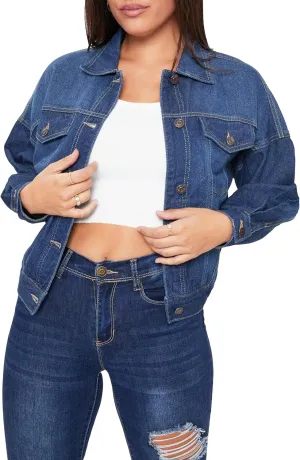 YMI Women's Junior 80's Denim Oversized Jacket, S36, L
