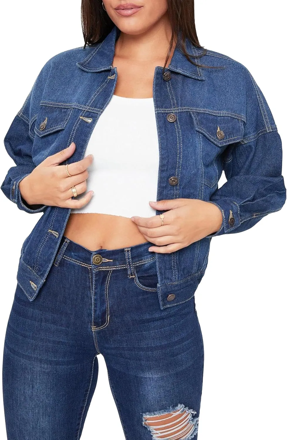 YMI Women's Junior 80's Denim Oversized Jacket, S36, L