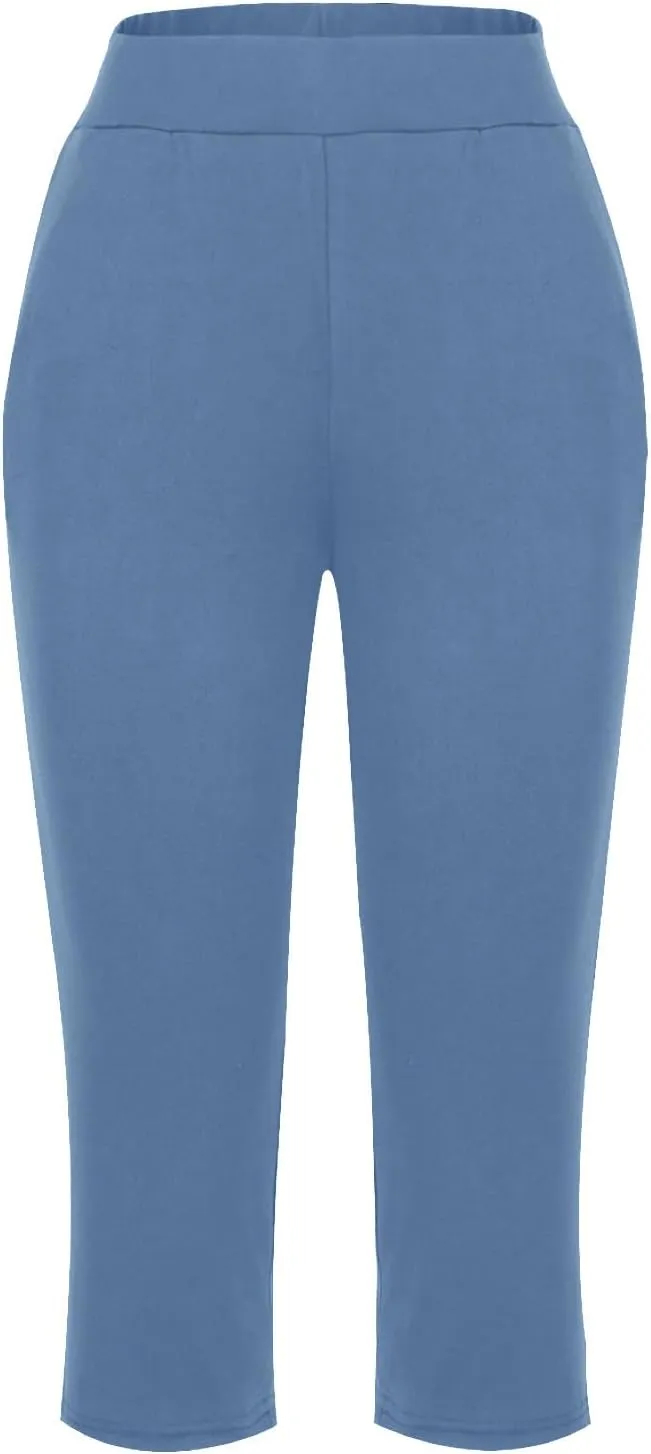 Yoga Capri for Women Loose Fit Comfy High Waisted Cropped Pants Summer Going Out Capris Athletic Sweatpants Pockets