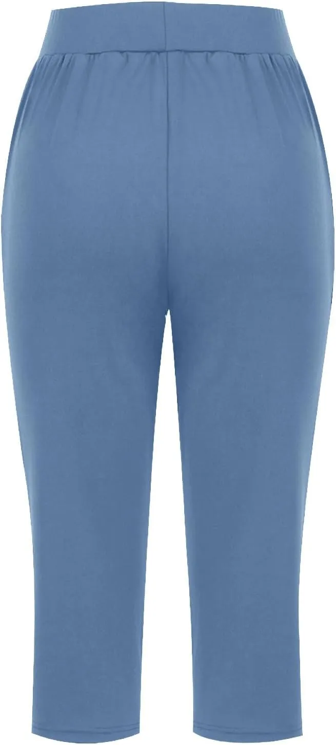 Yoga Capri for Women Loose Fit Comfy High Waisted Cropped Pants Summer Going Out Capris Athletic Sweatpants Pockets