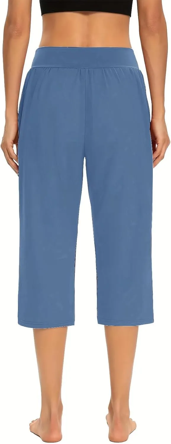 Yoga Capri for Women Loose Fit Comfy High Waisted Cropped Pants Summer Going Out Capris Athletic Sweatpants Pockets