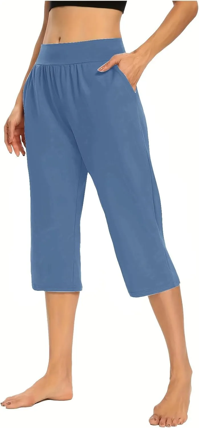 Yoga Capri for Women Loose Fit Comfy High Waisted Cropped Pants Summer Going Out Capris Athletic Sweatpants Pockets