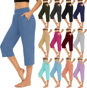 Yoga Capri for Women Loose Fit Comfy High Waisted Cropped Pants Summer Going Out Capris Athletic Sweatpants Pockets