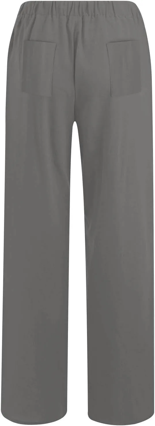 YRAETENM Cotton Linen Pants Women Summer Elastic High Waist Wide Leg Palazzo Pants Casual Loose Comfy Beach Lounge Trousers