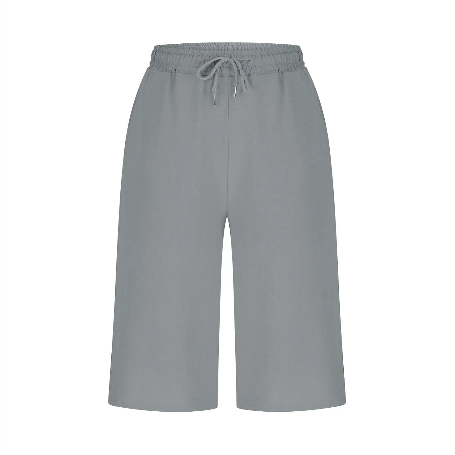 YRAETENM Plus Size Women's Linen Capri Pants Casual High Waisted Drawstring Lounge Trousers Wide Leg Capris with Pockets