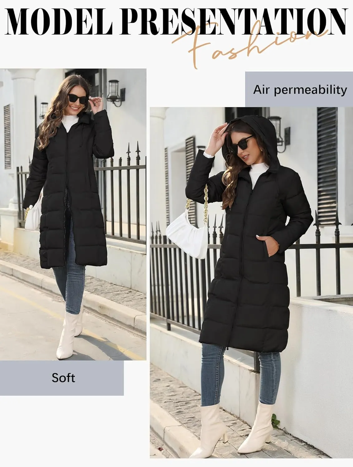 Ytfsrukp Womens Long Down Jackets Quilted Parka Hooded Zip Puffer Jacket Cotton Cover Coat Lightweight Down Winter Jacket