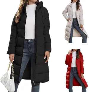 Ytfsrukp Womens Long Down Jackets Quilted Parka Hooded Zip Puffer Jacket Cotton Cover Coat Lightweight Down Winter Jacket