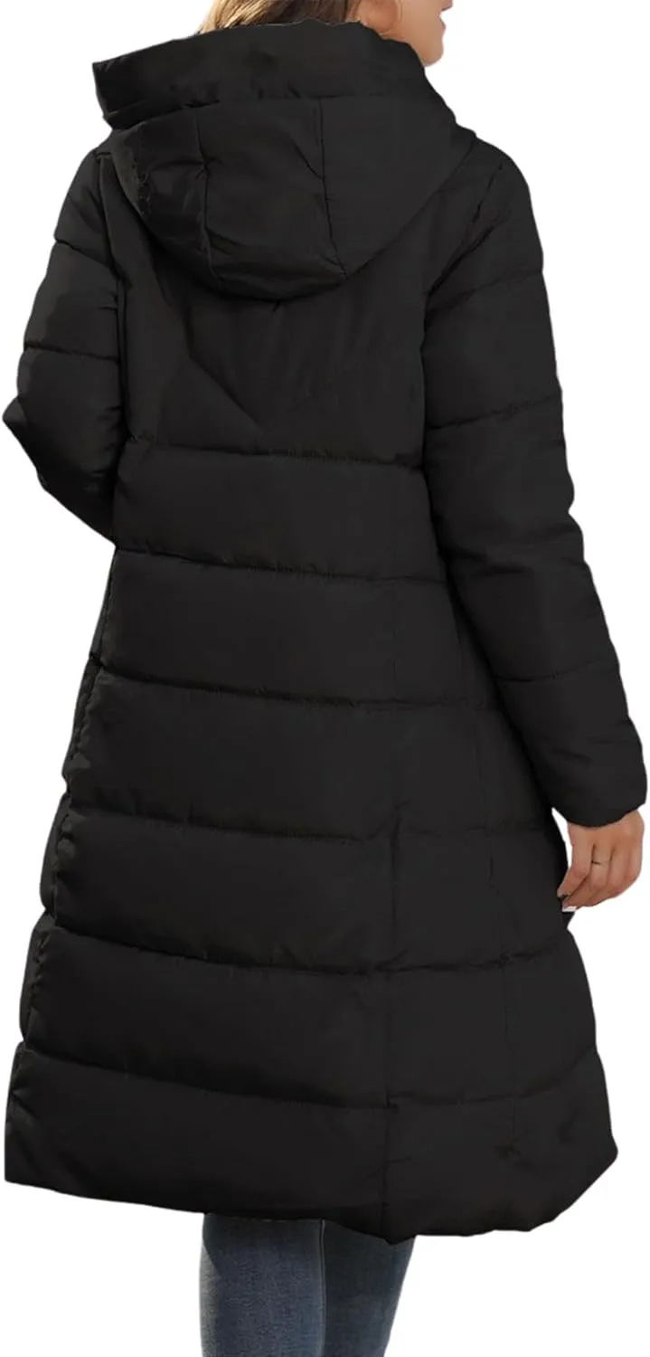Ytfsrukp Womens Long Down Jackets Quilted Parka Hooded Zip Puffer Jacket Cotton Cover Coat Lightweight Down Winter Jacket