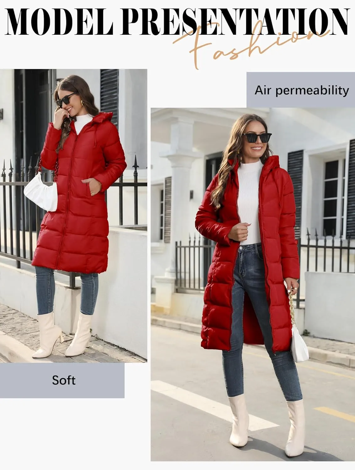 Ytfsrukp Womens Long Down Jackets Quilted Parka Hooded Zip Puffer Jacket Cotton Cover Coat Lightweight Down Winter Jacket