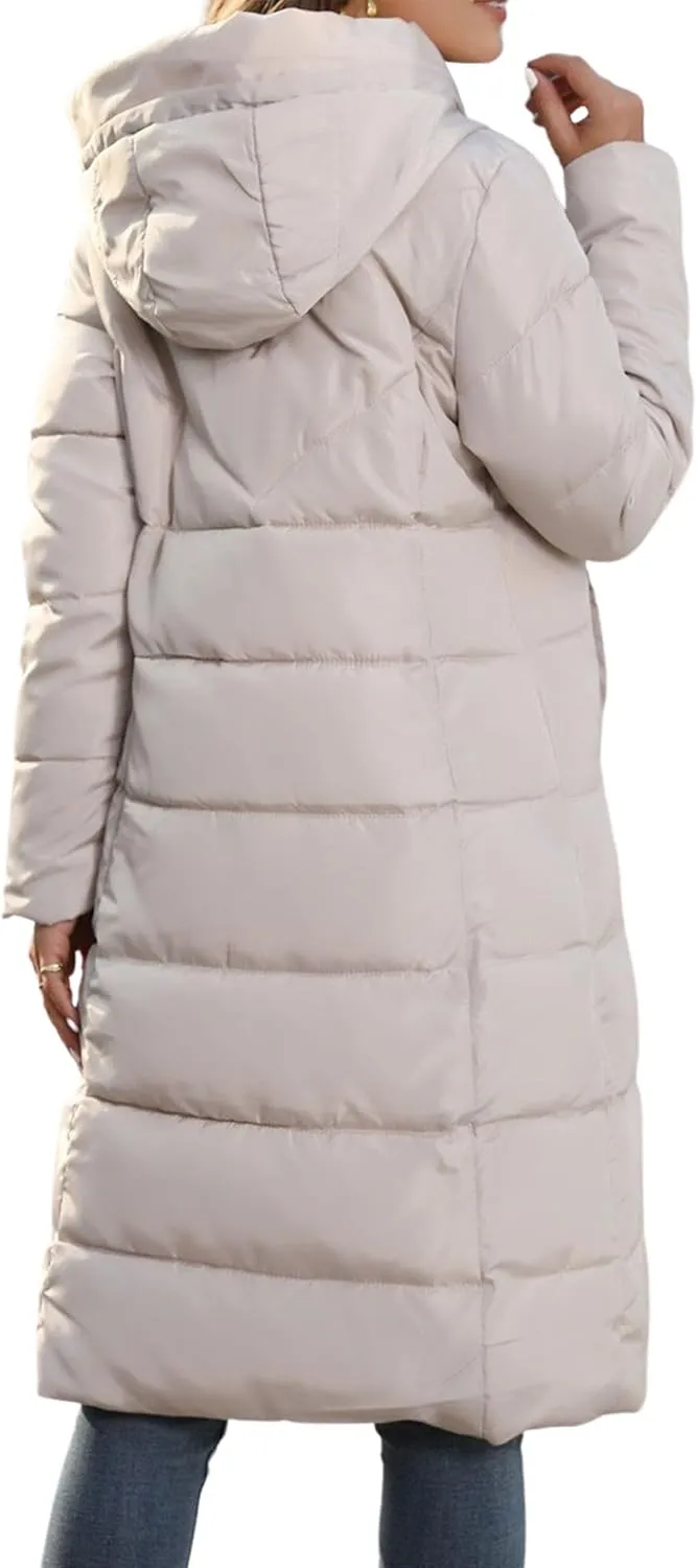 Ytfsrukp Womens Long Down Jackets Quilted Parka Hooded Zip Puffer Jacket Cotton Cover Coat Lightweight Down Winter Jacket