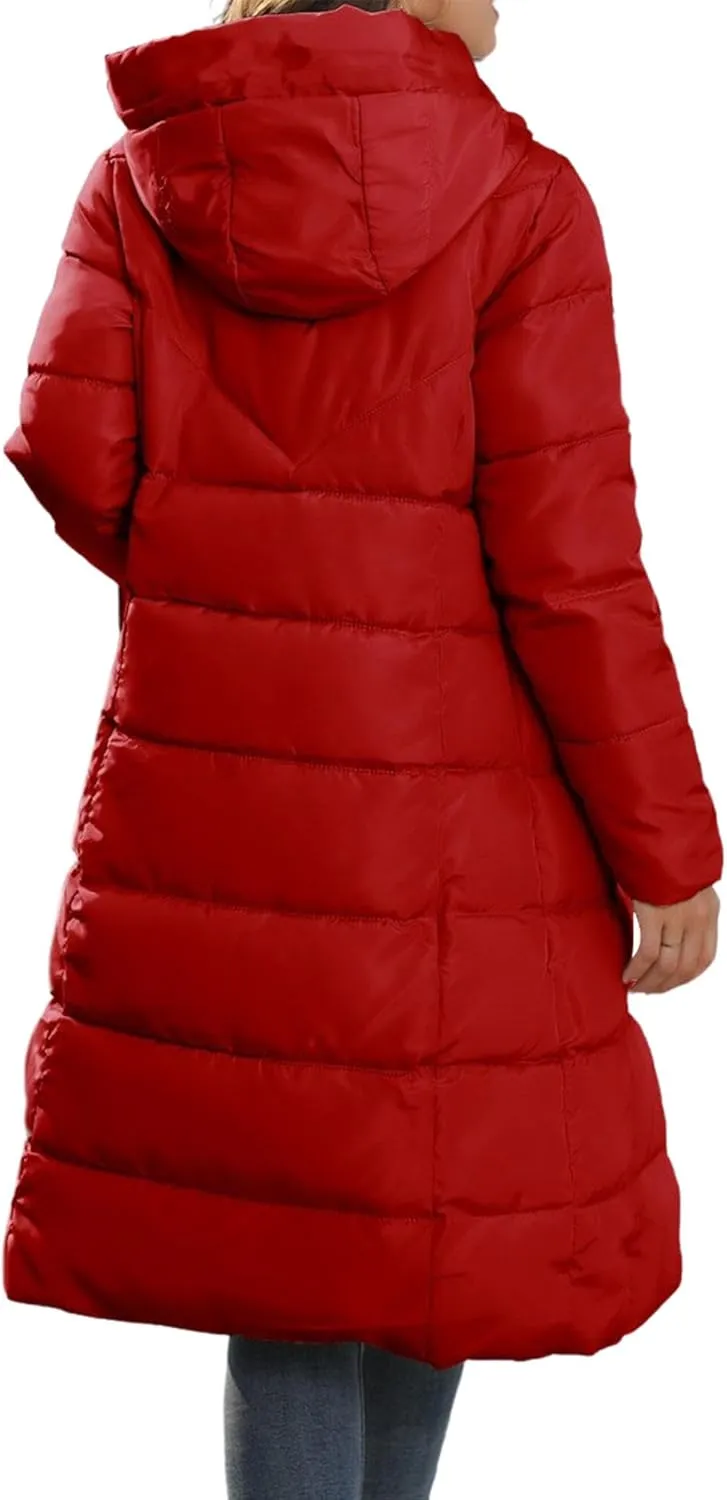 Ytfsrukp Womens Long Down Jackets Quilted Parka Hooded Zip Puffer Jacket Cotton Cover Coat Lightweight Down Winter Jacket