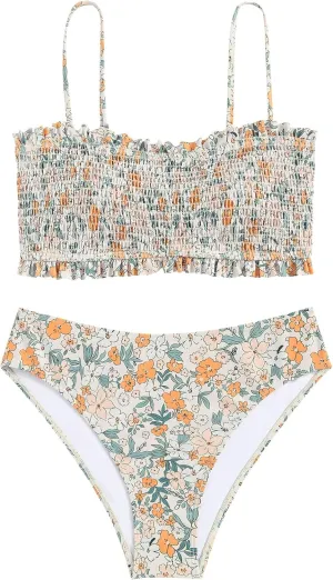 ZAFUL Women's Back tie Camisole top high Waist Panties Print Bikini Set
