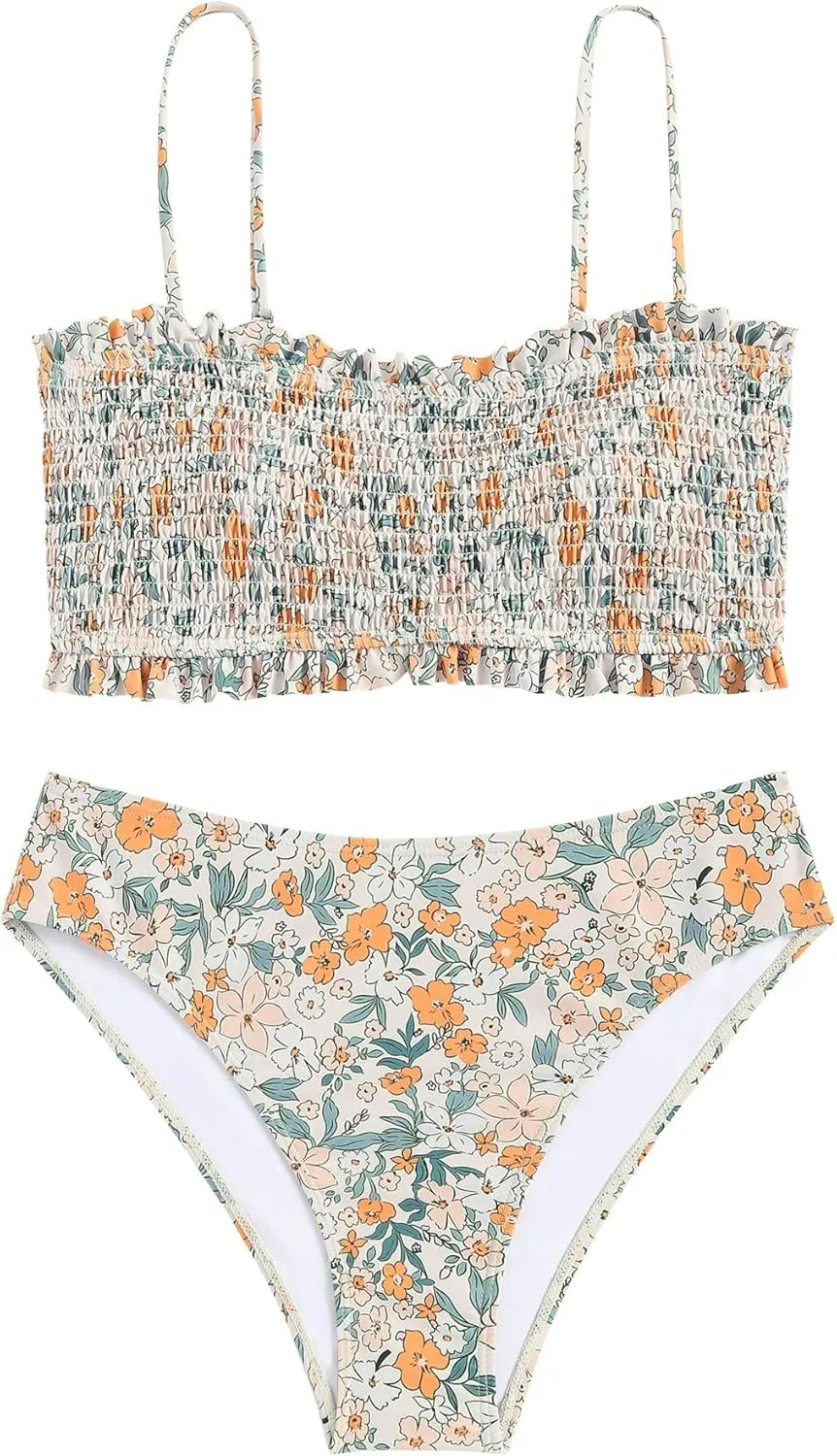 ZAFUL Women's Back tie Camisole top high Waist Panties Print Bikini Set