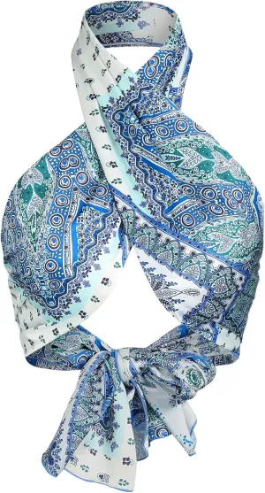 ZAFUL Women's Bohemian Bandana Criss Cross Sexy Boho Halter Wrap Crop Top
