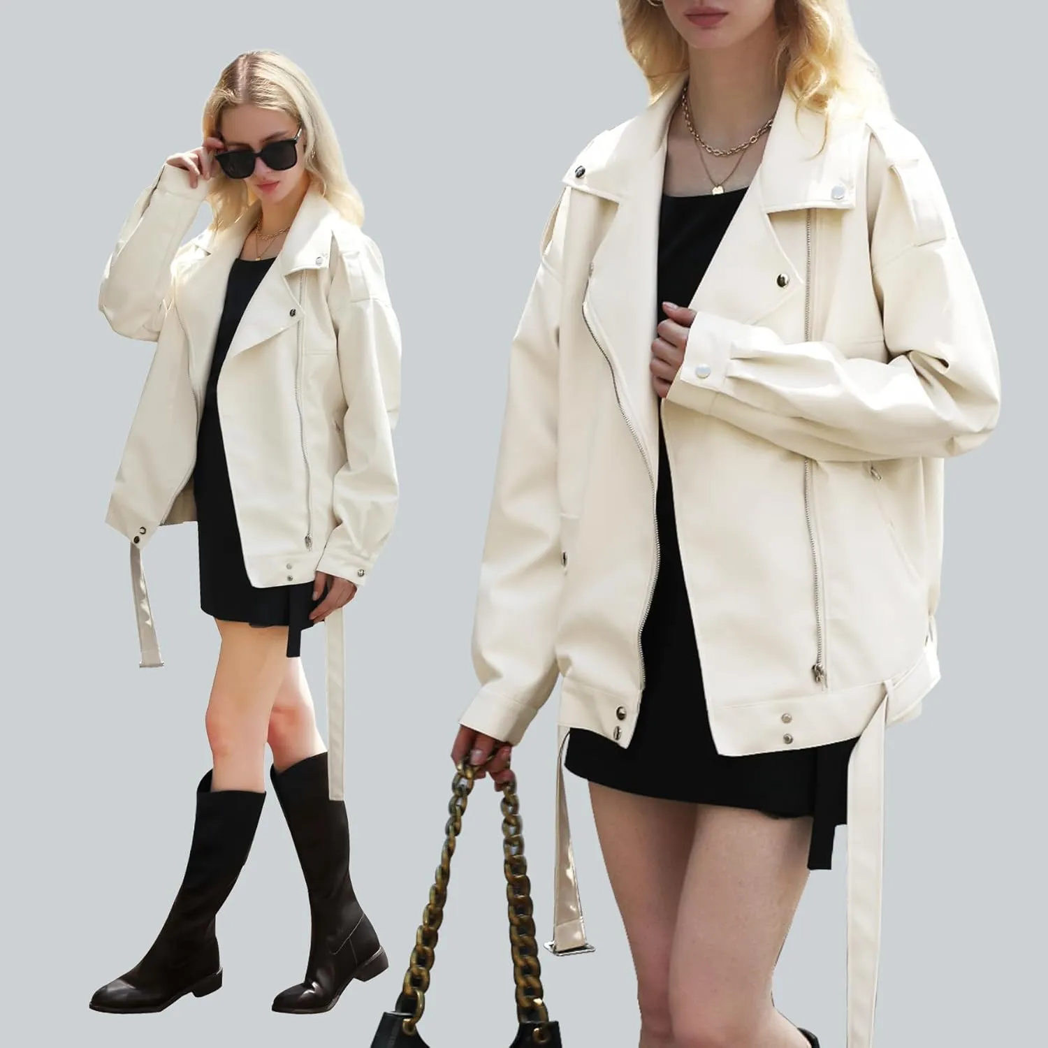 Zando Leather Jacket Women Oversized Motorcycle Biker Jacket Women Outfits Clothes for Women Bomber Jacket Faux Fall Fashion