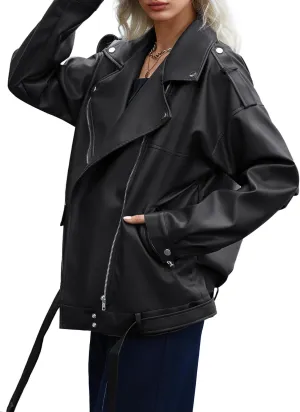 Zando Leather Jacket Women Oversized Motorcycle Biker Jacket Women Outfits Clothes for Women Bomber Jacket Faux Fall Fashion