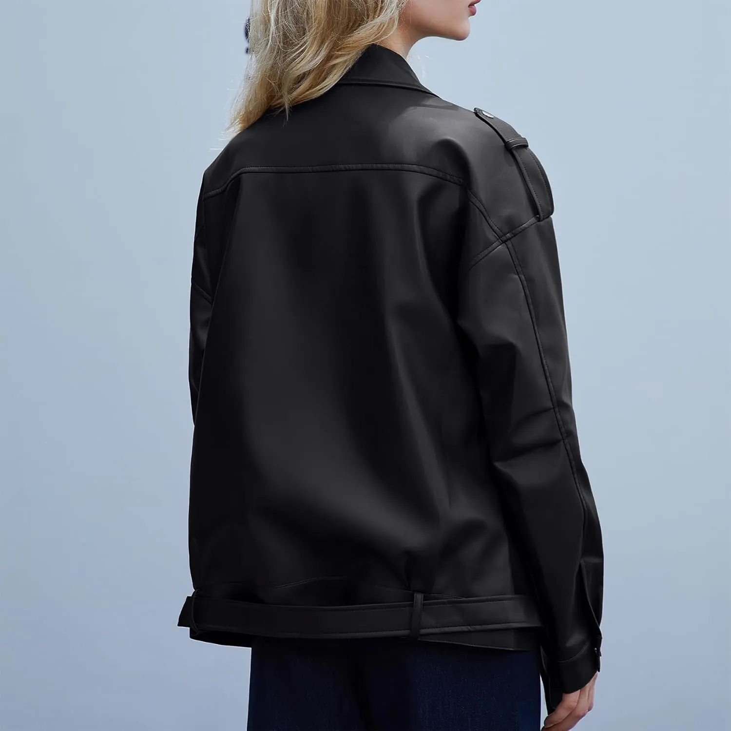 Zando Leather Jacket Women Oversized Motorcycle Biker Jacket Women Outfits Clothes for Women Bomber Jacket Faux Fall Fashion