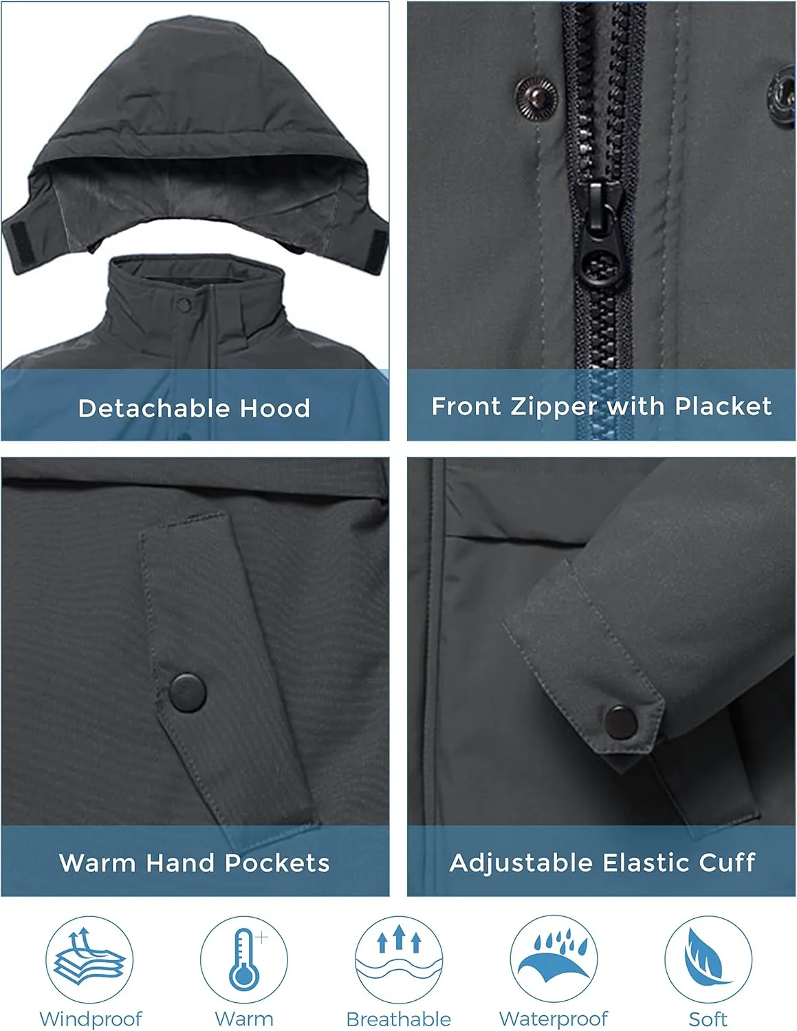 ZSHOW Boys' Waterproof Ski Jacket Hooded Fleece Lined Raincoat Warm Winter Coat