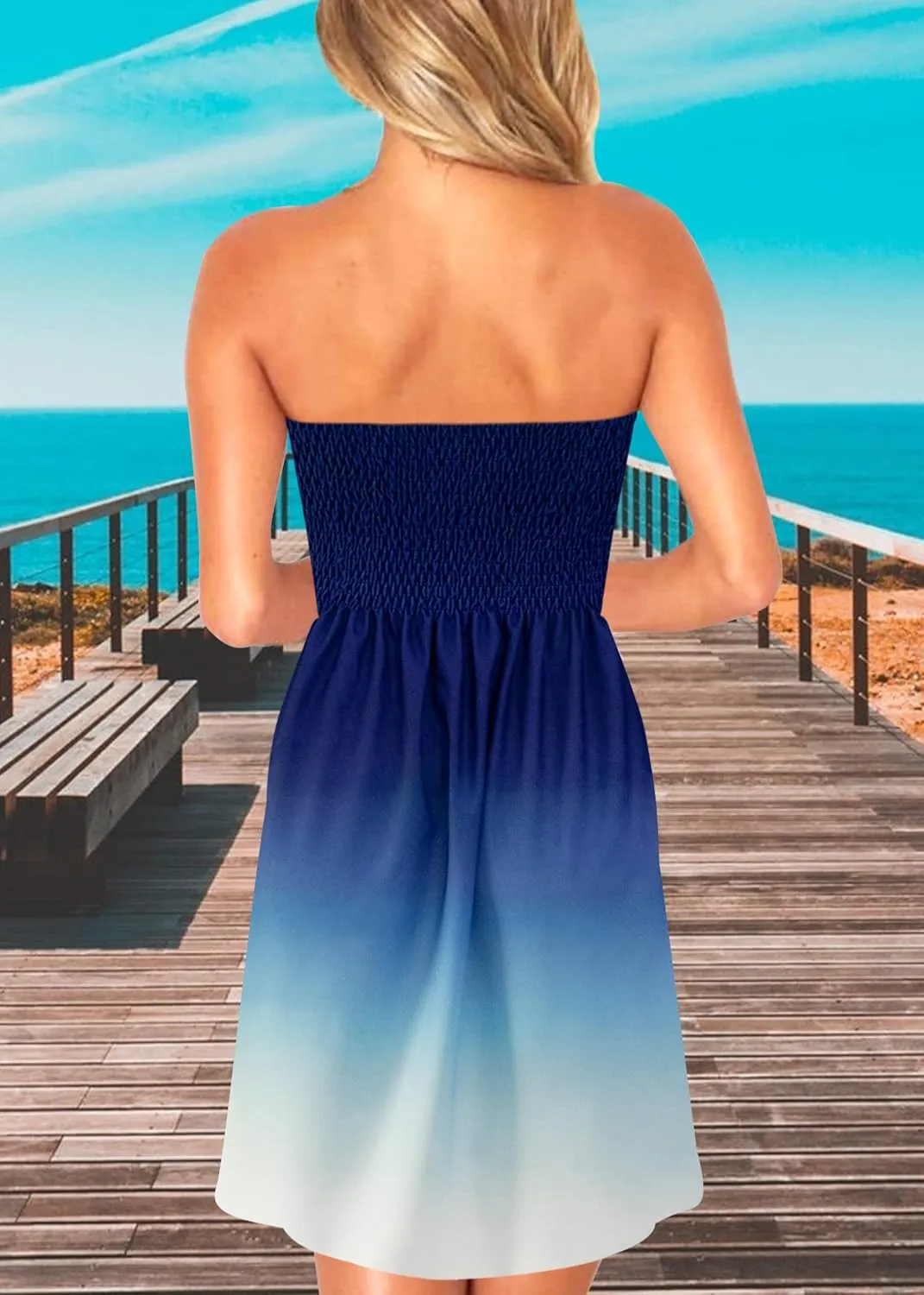 Zyyfly Strapless Dress for Women Summer Beach Boho Smocked Tube Top Dress