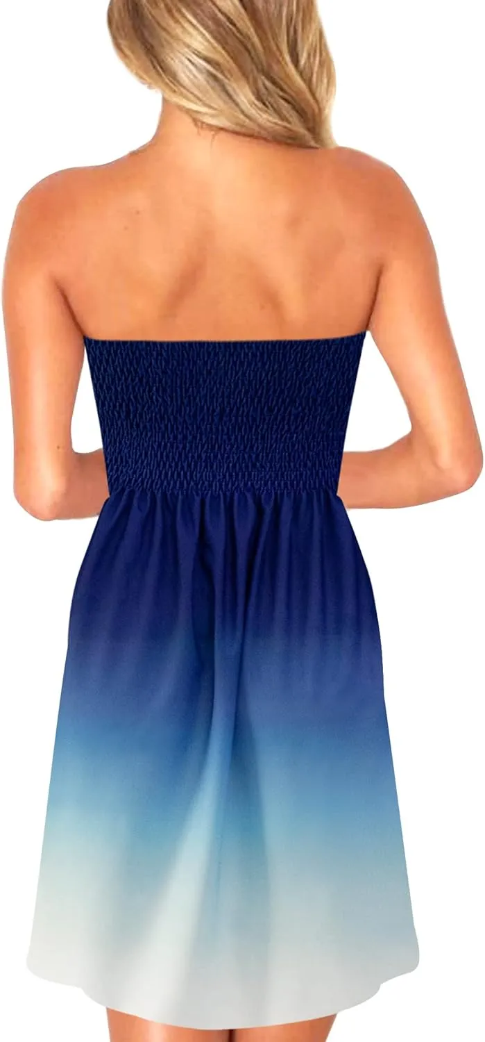 Zyyfly Strapless Dress for Women Summer Beach Boho Smocked Tube Top Dress